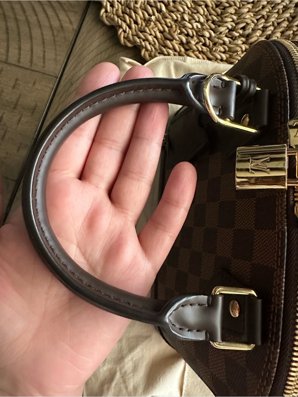 AUTHENTIC Louis Vuitton Damier Ebene Alma BB Satchel in Brown and Dark Brown - Picture 12 of 16